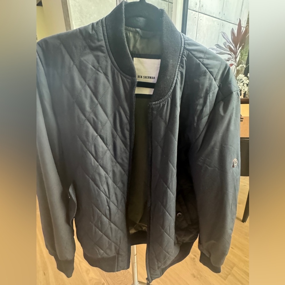 Ben Sherman Quilted Bomber Jacket in Black